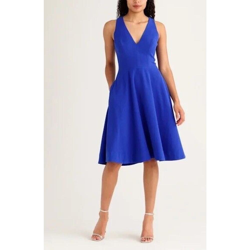 NWT Dress the Population Blue Catalina Cocktail Dress V-Neck Zip Size Large NEW
